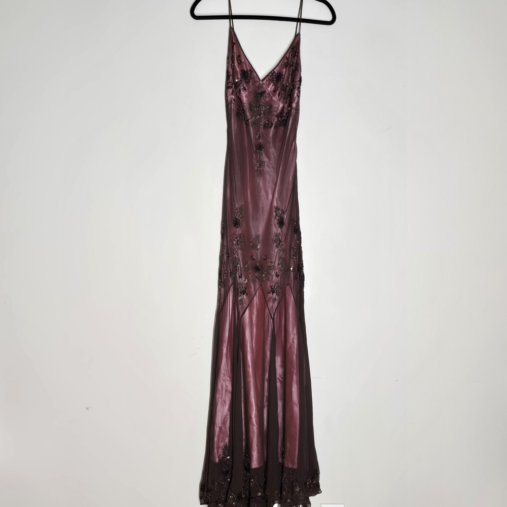 Vintage Papell Boutique 14 Silk Beaded Maxi Dress Y2K Whimsigoth Fairy Grunge